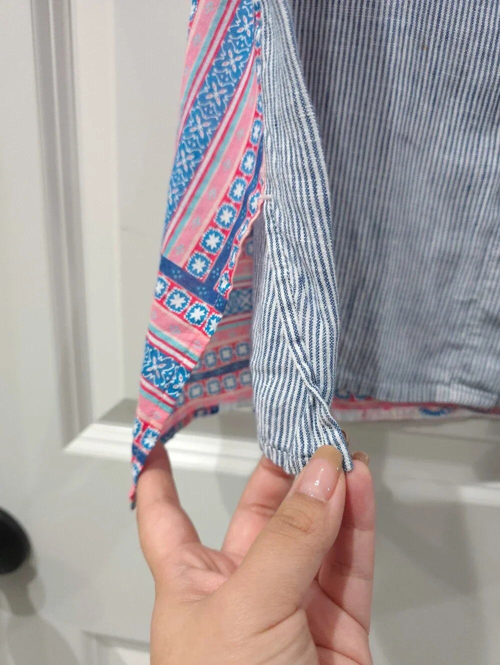 J.Jill Coastal Linen Striped Button Front Shirt with Printed Back Detail